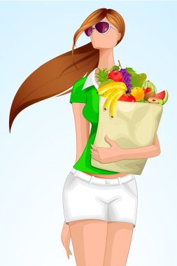 Lady with grocery Bag clipart