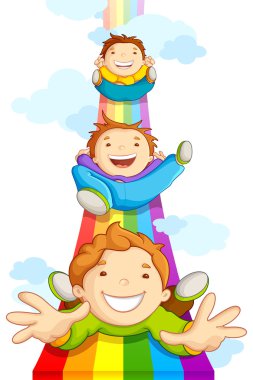 Kids SLiding on Rainbow clipart