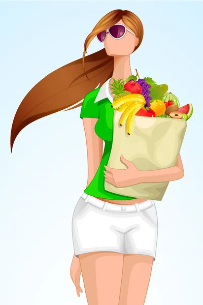 Lady with grocery Bag — Stock Vector