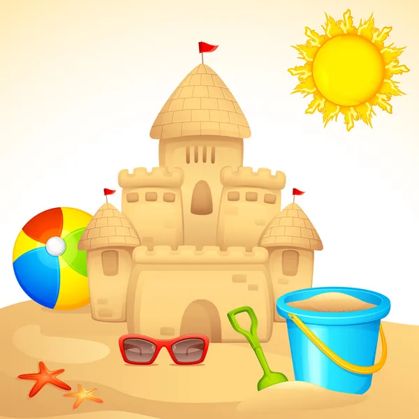 Castelo de areia com kit de areia —  Vetores de Stock