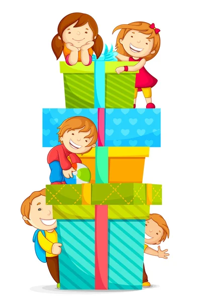 Kinderen klimmen doos van de gift — Stockvector