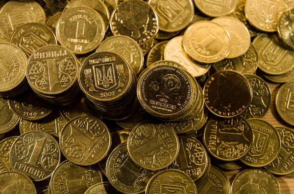 Un mucchio di monete grivna — Foto Stock
