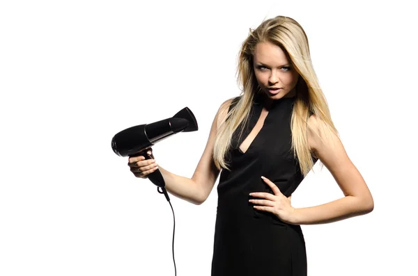 Sexy blond with hairdryer — Stock Photo, Image