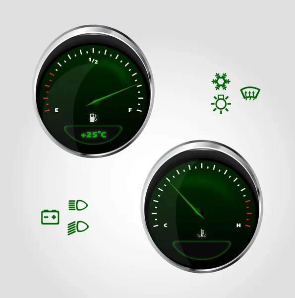 Illustratie van brandstof en temperatuur controle van dashboard auto — Stockvector