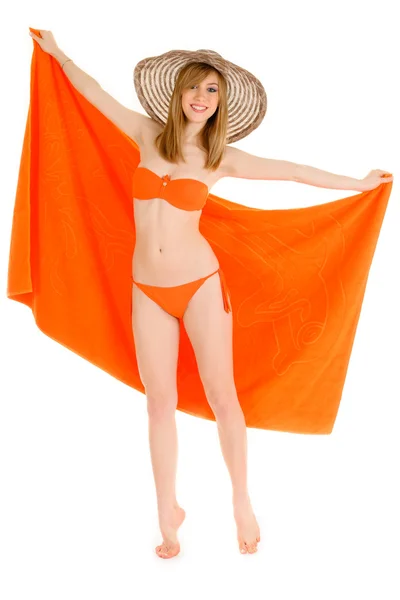 Young woman in orange bikini — Stock Photo, Image