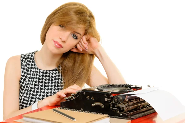 Elegant woman working on typewriter — Stock Photo, Image