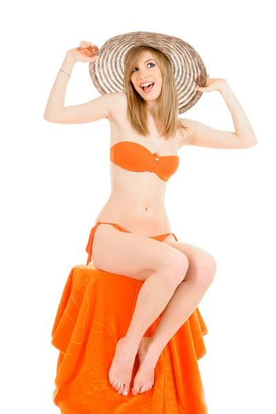 Mujer joven en bikini naranja Fotos De Stock Sin Royalties Gratis