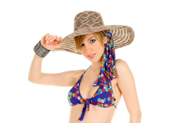 Kadın şapka ile bikini — Stok fotoğraf