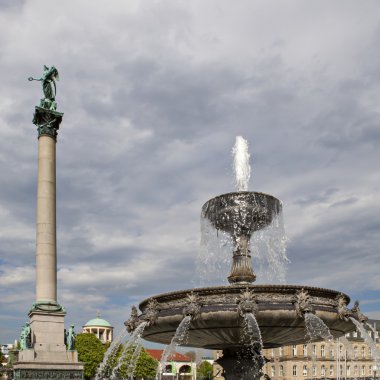 Fountain and Victory Column at Square Schloßplatz, Stuttgart, G