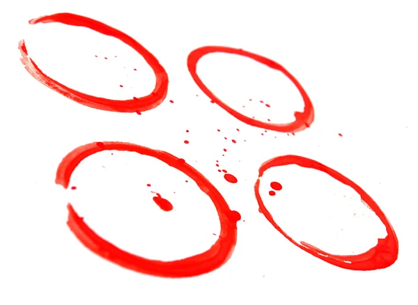 Manchas vermelhas de copos. sobre um fundo branco. — Fotografia de Stock