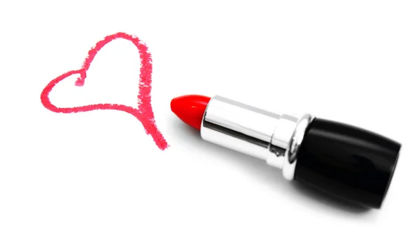 Lipstick for lips and heart. On a white background. — Stock Photo, Image
