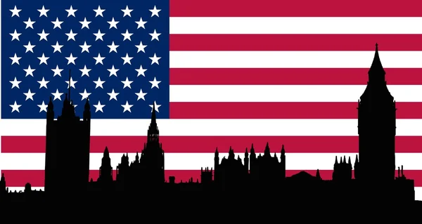 Здания парламента над флагом США — стоковое фото