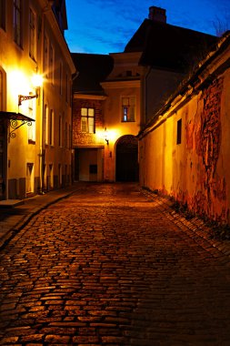 Old European sreet at night clipart