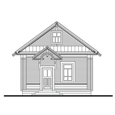 Front facade of small wooden house with two windows clipart