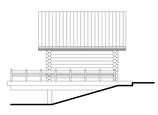 Sidan fasad av små woodensauna med terrass — Stock vektor