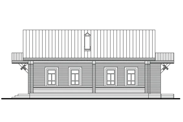 Strony fasada mały drewniany dom z czterema oknami — Wektor stockowy