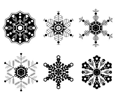 Stet of six different types of snow flakes clipart