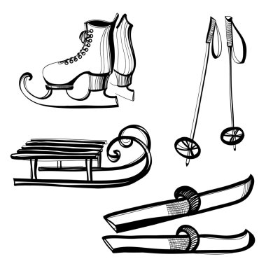 Set of equipment for outdoor winter sports clipart