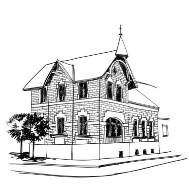 Black and white sketch of traditional old german baroque house clipart