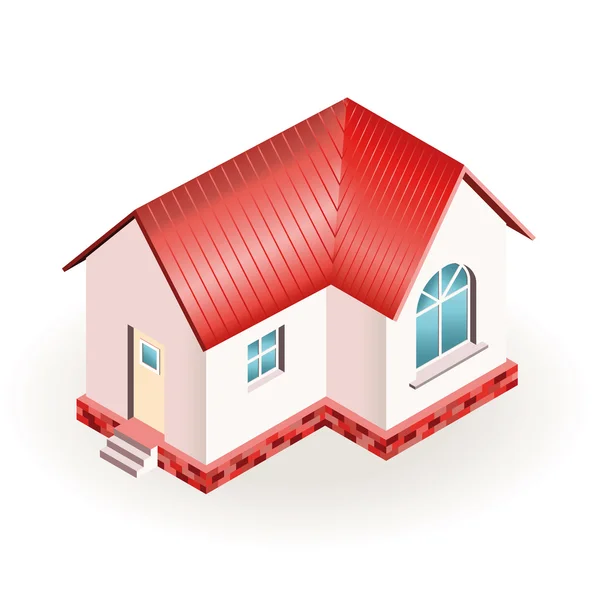 Litet hus med röda tak. tre dimensionell ritning — Stock vektor
