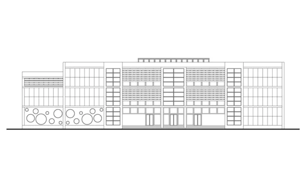 Lineare Zeichnung der zeitgenössischen Schulfassade — Stockvektor
