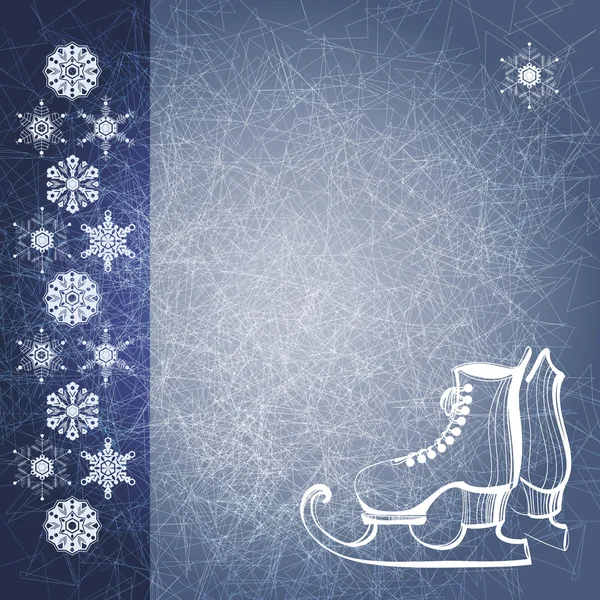 Blauwe grunge winter achtergrond met skate laarzen — Stockvector