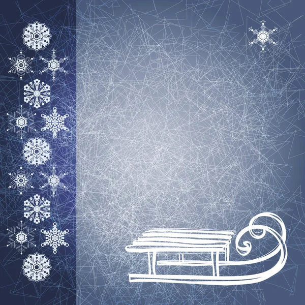 Синий гранж зимний фон с санями — стоковый вектор