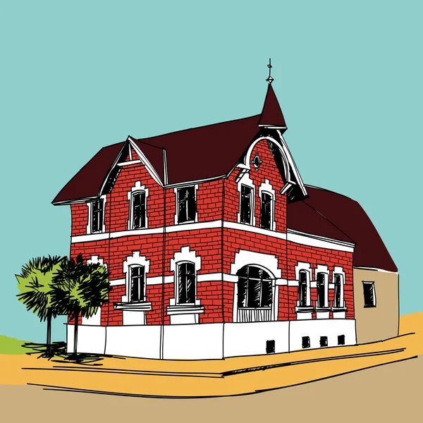 Dibujo estilizado de la antigua casa barroca alemana tradicional — Vector de stock