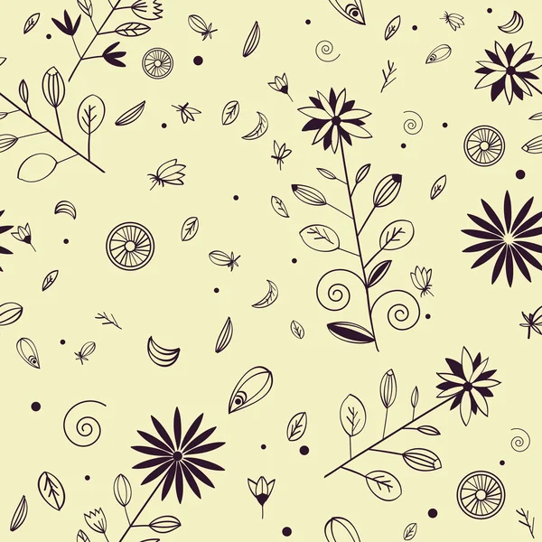 Motif floral sans couture dessiné à la main avec des éléments d'encre violette — Image vectorielle