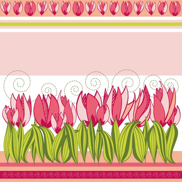 Růžové květinové pozadí s tulipány a pruhy — Stockový vektor