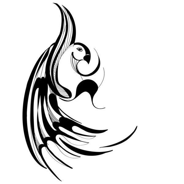 Desenho preto e branco estilizado de pássaro — Vetor de Stock
