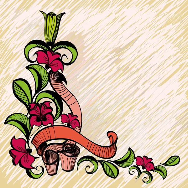 Абстрактный цветочный ретро-орнамент с цветами и лентами — стоковый вектор