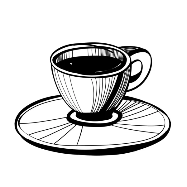 Esbozo blanco y negro de una taza de café — Vector de stock