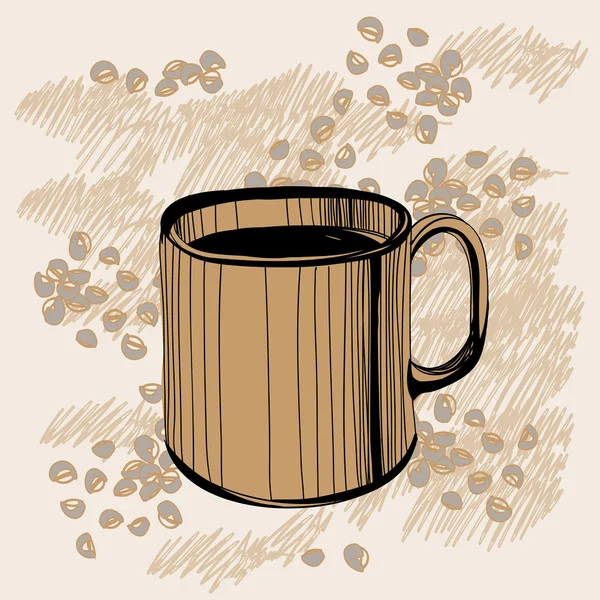 Esboço de caneca de café com alguns grãos de café — Vetor de Stock