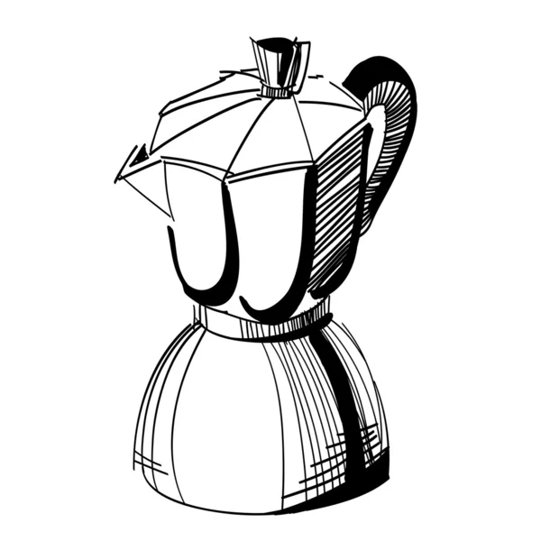 Schwarz-weiße Skizze einer Mokka-Kaffeemaschine — Stockvektor