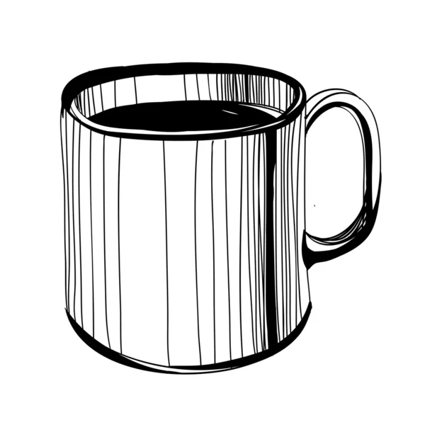 Schwarz-weiße Skizze von Kaffee oder Tee oder Kaffeebecher — Stockvektor