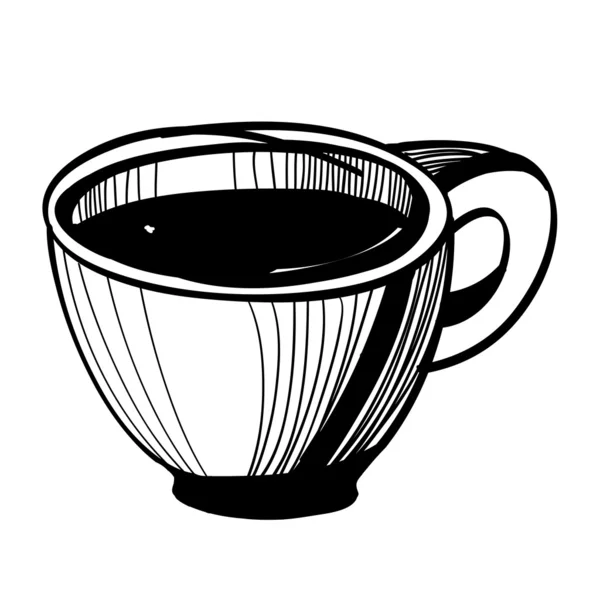 Bosquejo de taza de café con algunos granos de café — Vector de stock