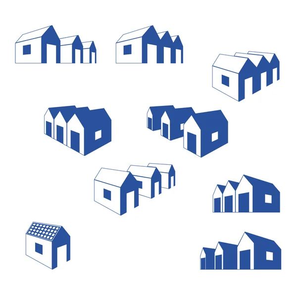 Varios signos de grupo de pequeñas casas en perspectiva — Vector de stock