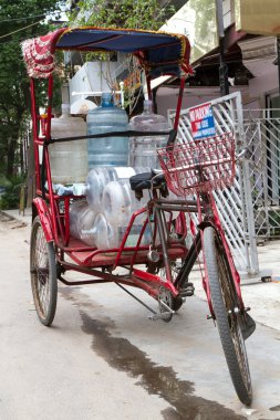 Hindistan, delhi kaplarında su dolu rikshaw