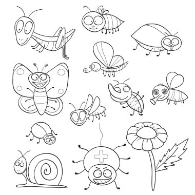 Coloring book with insects clipart