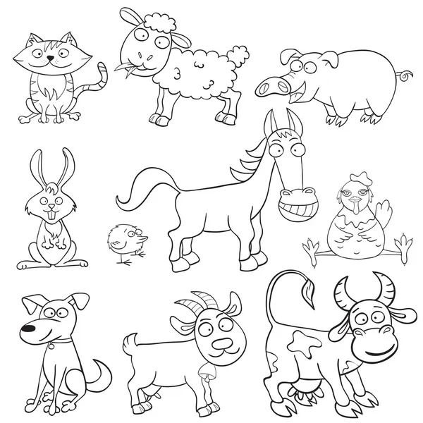 Coloring book with farm animals — Stock Vector