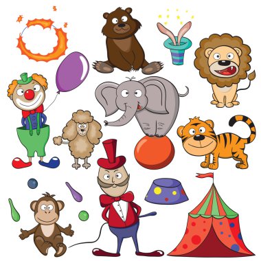 Circus doodle icon set clipart