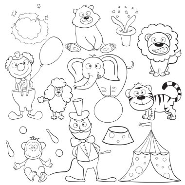 Coloring book with circus elements clipart