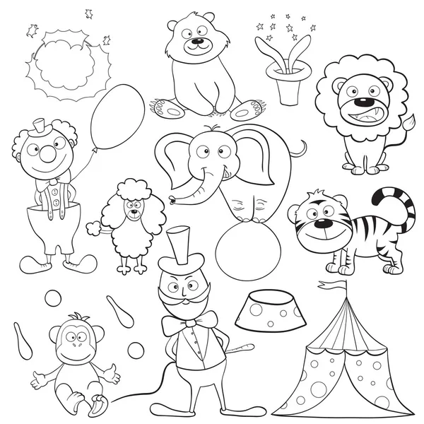Coloring book with circus elements — Stock Vector