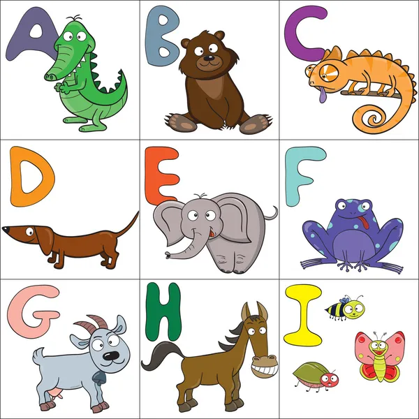 Alphabet with cartoon animals 1 — Stock Vector