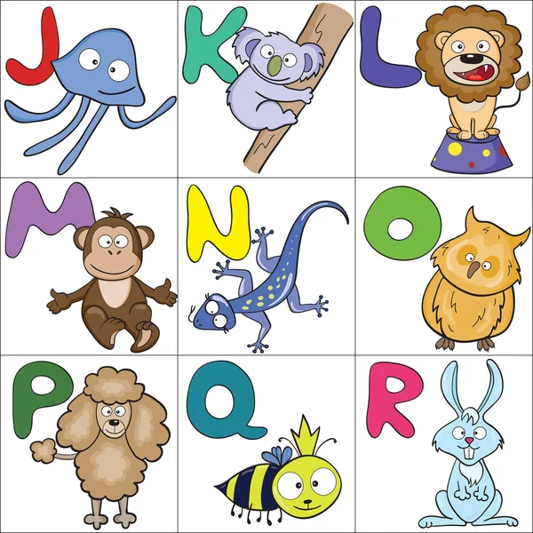 Alphabet with cartoon animals 2 — Stock Vector