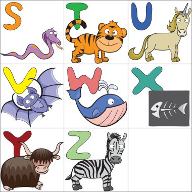 Alphabet with cartoon animals 3 clipart