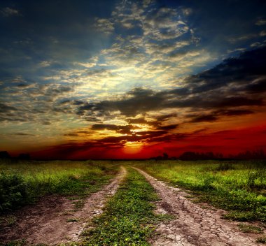 Country road and sunset clipart