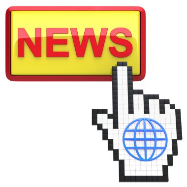 News button and hand cursor with icon of the globe. clipart