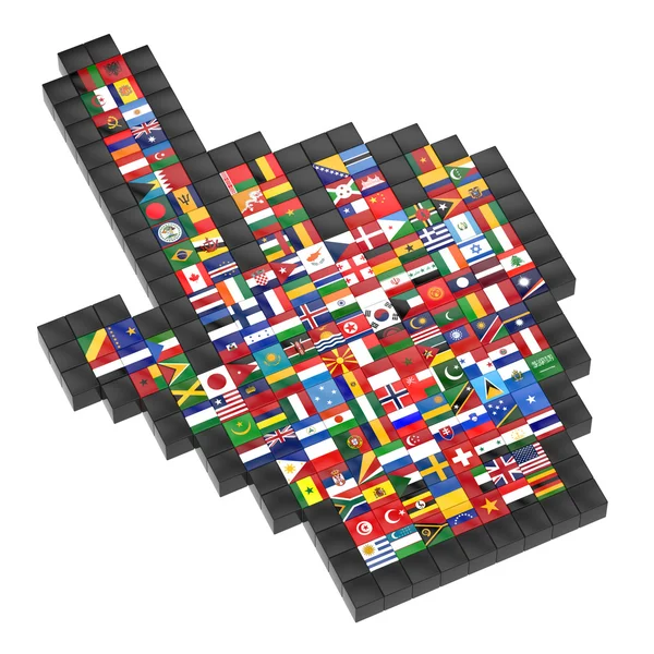 Аннотация 3D курсора с флагами мира — стоковое фото
